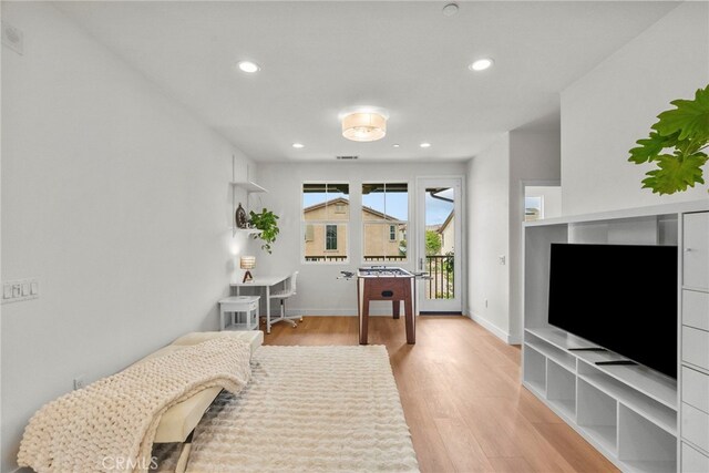 28321 Esplanada Dr, Valencia, CA 91354 - bedroom featuring access to exterior, light wood-style floors, recessed lighting, and baseboards