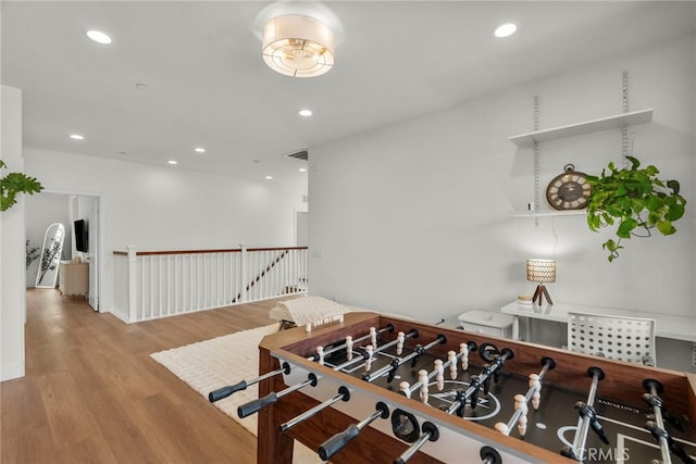 28321 Esplanada Dr, Valencia, CA 91354 - recreation room with wood finished floors and recessed lighting