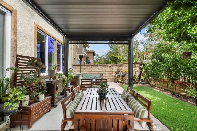 28321 Esplanada Dr, Valencia, CA 91354 - fenced backyard with an outdoor living space and a patio