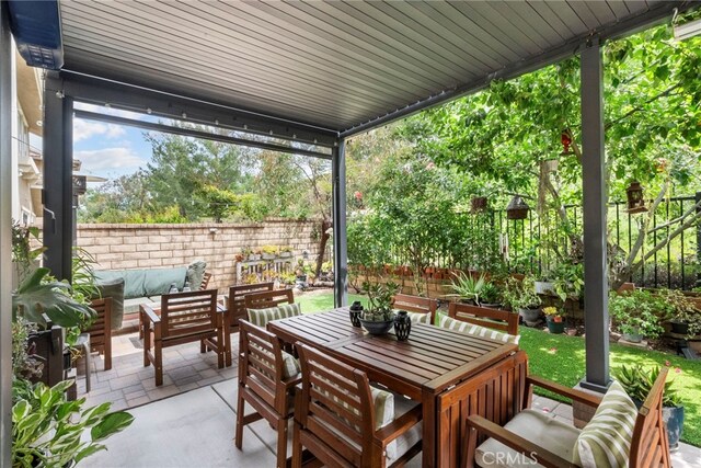 28321 Esplanada Dr, Valencia, CA 91354 - fenced backyard with a patio, an outdoor living space, and outdoor dining space