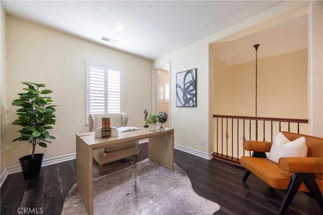 12920 Evermay Ct, Rancho Cucamonga, CA 91739 - office area featuring dark wood-style flooring, baseboards, and recessed lighting
