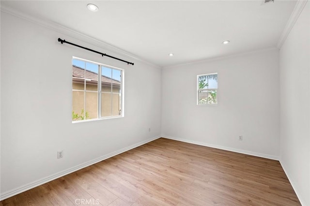 943 Solem St, Azusa, CA 91702 - empty room with ornamental molding, baseboards, light wood-style floors, and recessed lighting