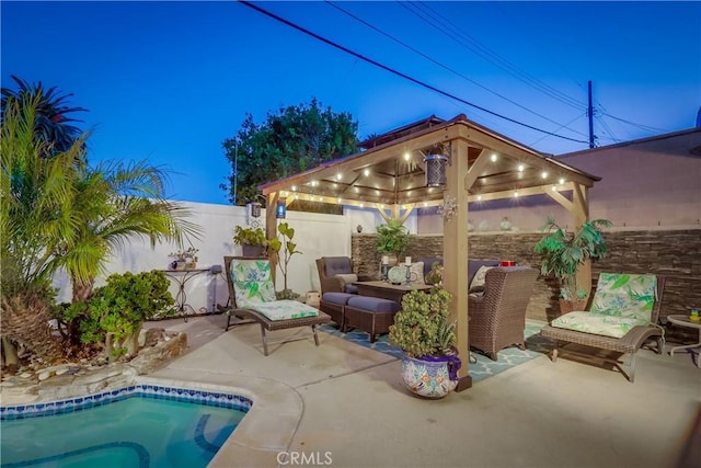 1717 Cumbre Dr, San Pedro, CA 90732 - fenced backyard featuring a gazebo, a patio, and outdoor lounge area