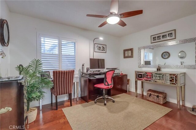 1717 Cumbre Dr, San Pedro, CA 90732 - office featuring ceiling fan, wood finished floors, and baseboards