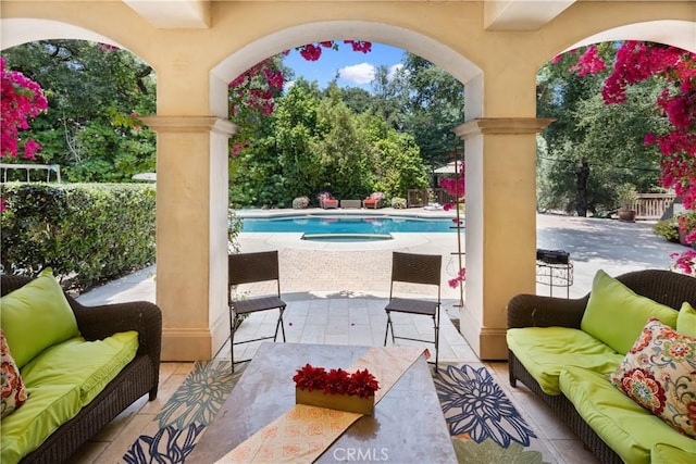 4204 Woodleigh Ln, La Canada Flintridge, CA 91011 - view of patio featuring an outdoor living space and an outdoor pool