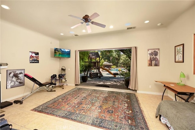 4204 Woodleigh Ln, La Canada Flintridge, CA 91011 - tiled foyer with a ceiling fan, recessed lighting, and baseboards