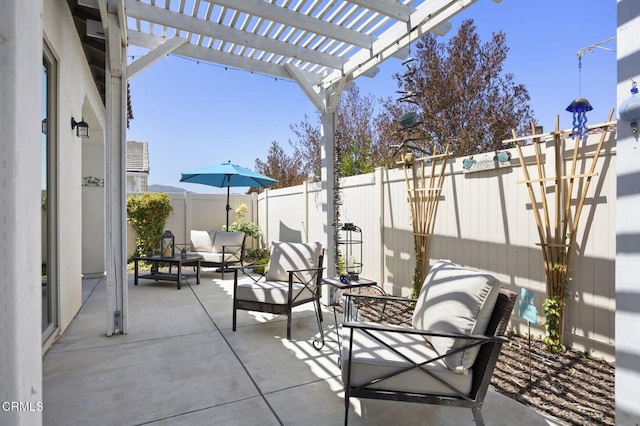 508 Autumn Path Ln, Santa Paula, CA 93060 - fenced backyard featuring an outdoor living space, a patio area, and a pergola