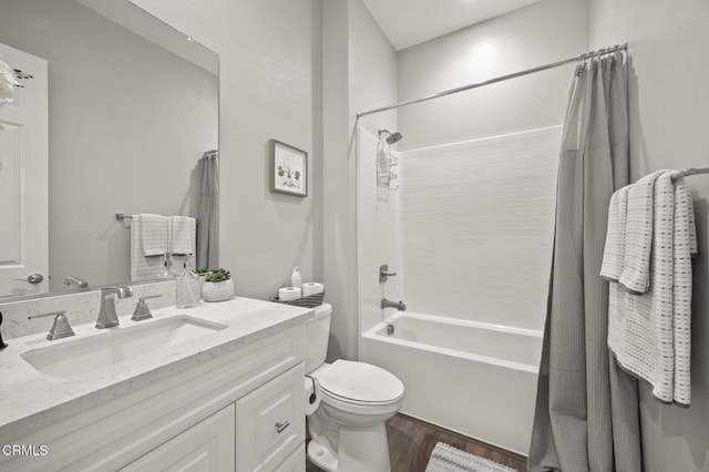 508 Autumn Path Ln, Santa Paula, CA 93060 - full bathroom featuring toilet, vanity, shower / bathtub combination with curtain, and wood finished floors