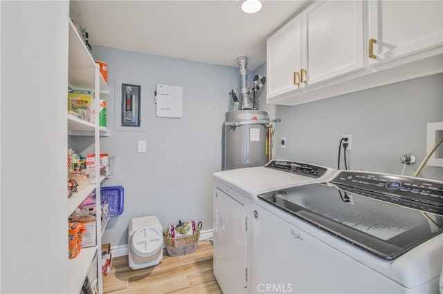 5427 E Pine Ridge Way Unit D, Anaheim, CA 92807 - laundry room with water heater, washing machine and clothes dryer, light wood-style flooring, cabinet space, and baseboards