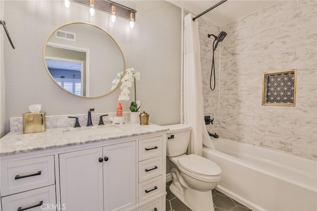 5427 E Pine Ridge Way Unit D, Anaheim, CA 92807 - bathroom featuring vanity, toilet, shower / bath combo, and tile patterned floors