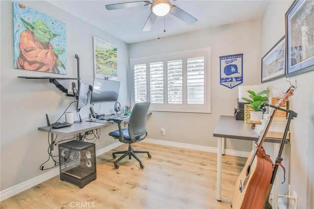 5427 E Pine Ridge Way Unit D, Anaheim, CA 92807 - office area featuring wood finished floors, ceiling fan, and baseboards