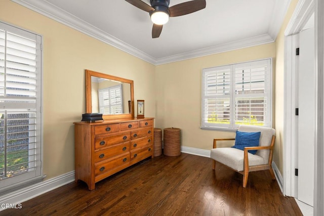 2156 Las Lunas St, Pasadena, CA 91107 - sitting room featuring a ceiling fan, ornamental molding, and wood finished floors