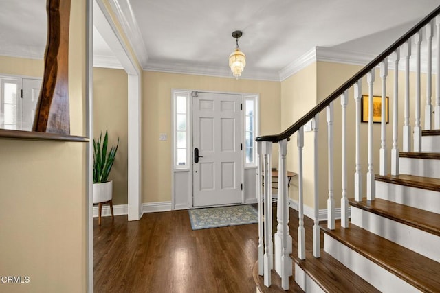 2156 Las Lunas St, Pasadena, CA 91107 - entryway featuring healthy amount of natural light, wood finished floors, stairway, and crown molding