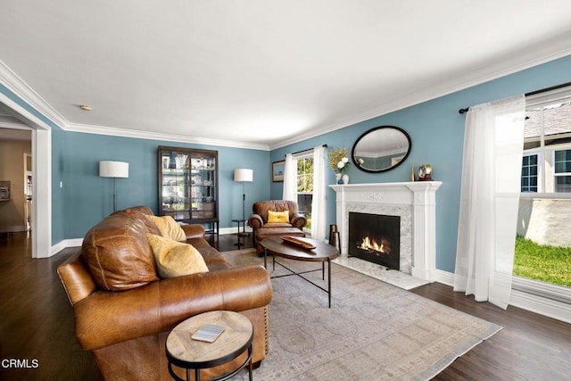 2156 Las Lunas St, Pasadena, CA 91107 - living room with a high end fireplace, wood finished floors, and crown molding