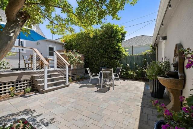 2156 Las Lunas St, Pasadena, CA 91107 - view of patio with a deck, outdoor dining area, and stairs