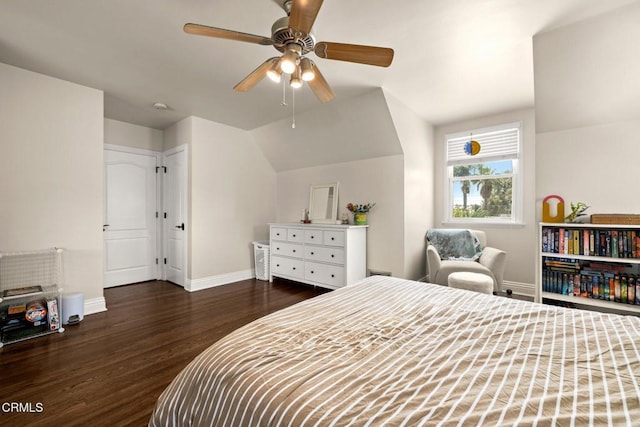 2156 Las Lunas St, Pasadena, CA 91107 - bedroom featuring wood finished floors, vaulted ceiling, and a ceiling fan