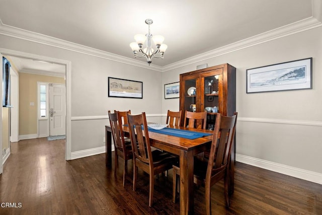 2156 Las Lunas St, Pasadena, CA 91107 - dining room featuring a chandelier, dark wood finished floors, and ornamental molding