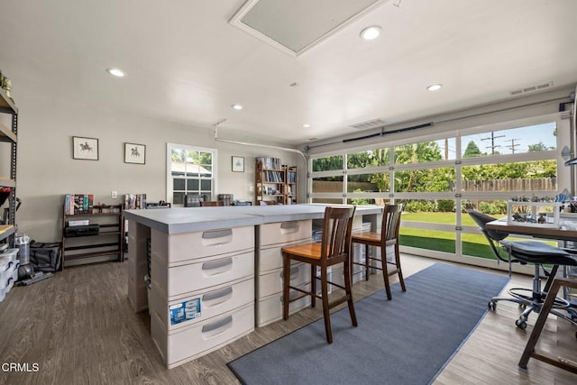 2156 Las Lunas St, Pasadena, CA 91107 - kitchen featuring healthy amount of natural light, light countertops, dark wood-style flooring, and recessed lighting