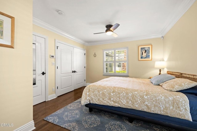 2156 Las Lunas St, Pasadena, CA 91107 - bedroom featuring ornamental molding, wood finished floors, ceiling fan, and a closet