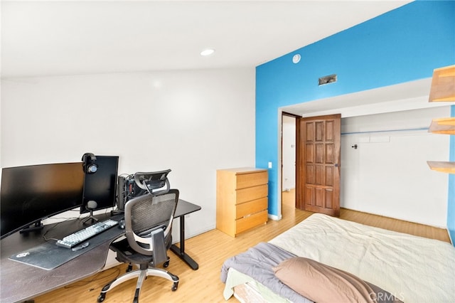 5715 Baltimore Dr Unit 35, La Mesa, CA 91942 - bedroom with wood finished floors, an office area, and recessed lighting