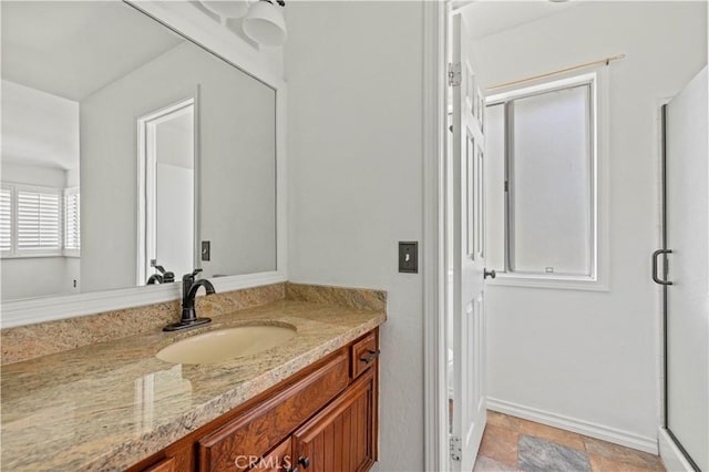 26966 Flo Ln Unit 318, Canyon Country, CA 91351 - bathroom featuring vanity and a shower stall
