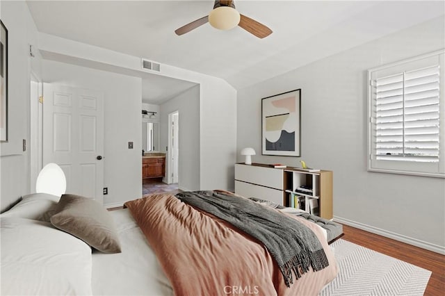 26966 Flo Ln Unit 318, Canyon Country, CA 91351 - bedroom with wood finished floors and ceiling fan