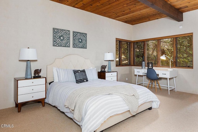 140 Belday Rd, Pasadena, CA 91105 - bedroom featuring carpet floors and a wood ceiling with exposed beams