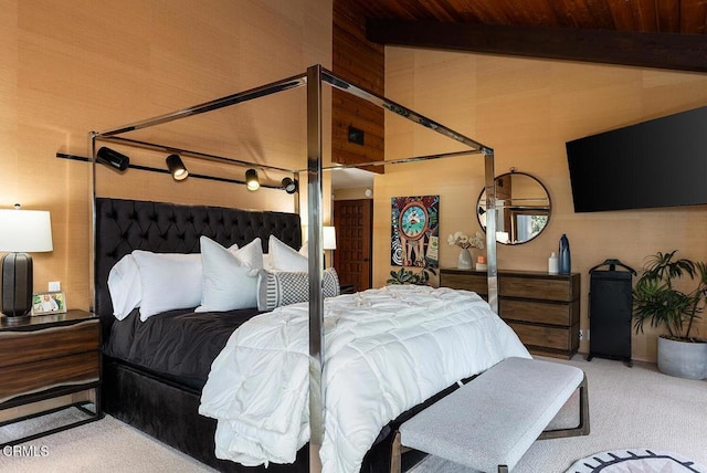 140 Belday Rd, Pasadena, CA 91105 - bedroom with carpet floors and wooden ceiling