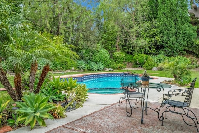 2279 Calle Liseta, San Dimas, CA 91773 - swimming pool with an in-ground hot tub, a patio area, and view of scattered trees