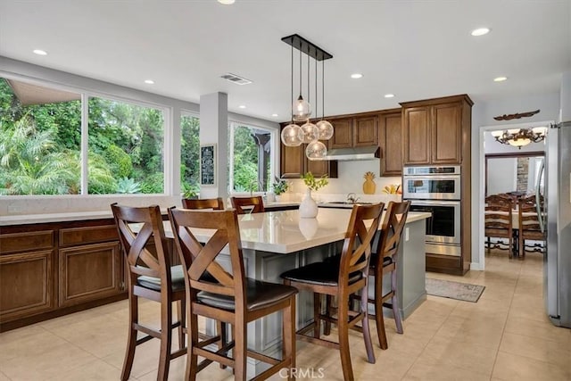 2279 Calle Liseta, San Dimas, CA 91773 - dining area with light tile patterned flooring, recessed lighting, and a chandelier