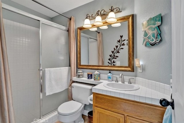 2279 Calle Liseta, San Dimas, CA 91773 - bathroom featuring vanity, a stall shower, and a textured wall