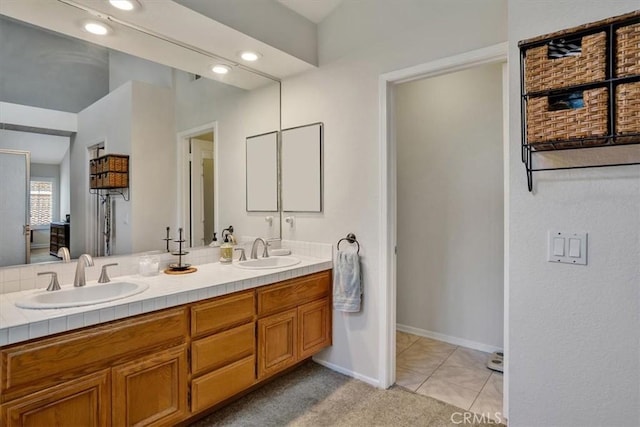 2279 Calle Liseta, San Dimas, CA 91773 - full bathroom with double vanity, recessed lighting, and tile patterned flooring