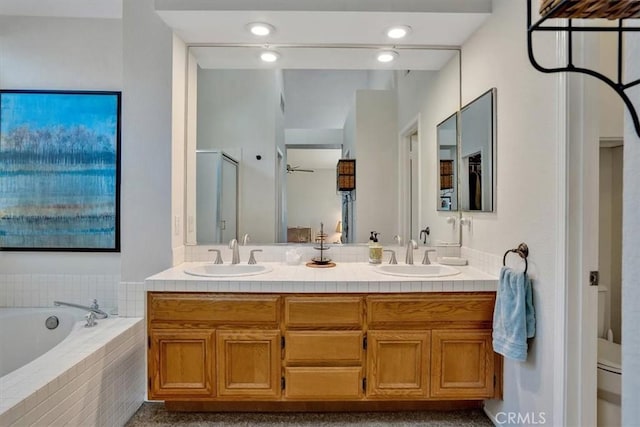 2279 Calle Liseta, San Dimas, CA 91773 - bathroom featuring double vanity, a bath, and an enclosed shower
