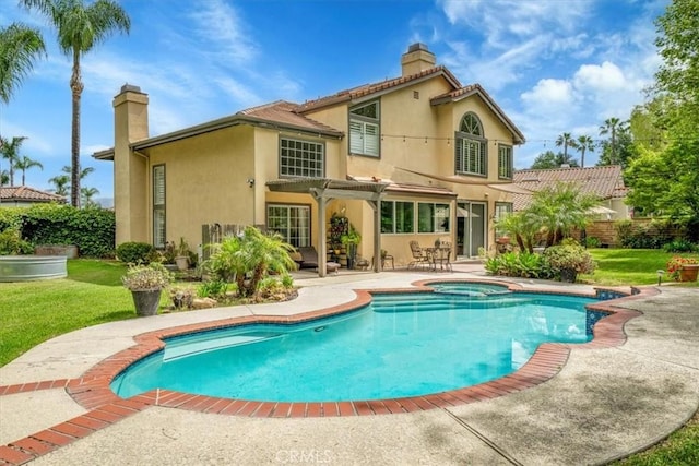 2279 Calle Liseta, San Dimas, CA 91773 - back of property featuring a chimney, stucco siding, a patio, and a lawn
