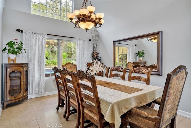 2279 Calle Liseta, San Dimas, CA 91773 - dining space featuring a chandelier, light tile patterned floors, and a high ceiling