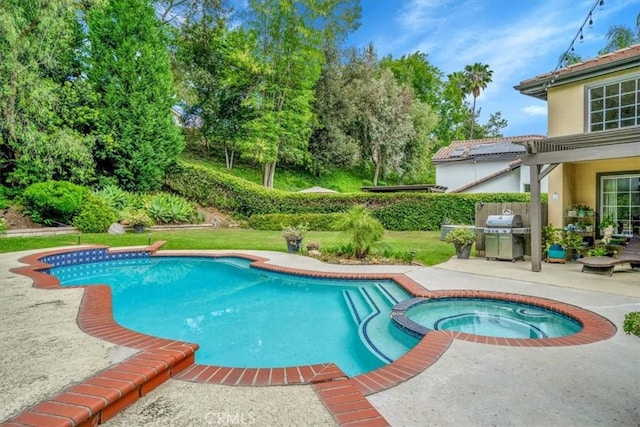 2279 Calle Liseta, San Dimas, CA 91773 - view of swimming pool featuring a patio area, a grill, and a pool with connected hot tub
