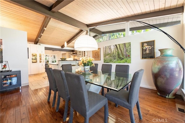 4314 Coronet Dr, Encino, CA 91316 - dining room with wood ceiling, hardwood / wood-style floors, and baseboards