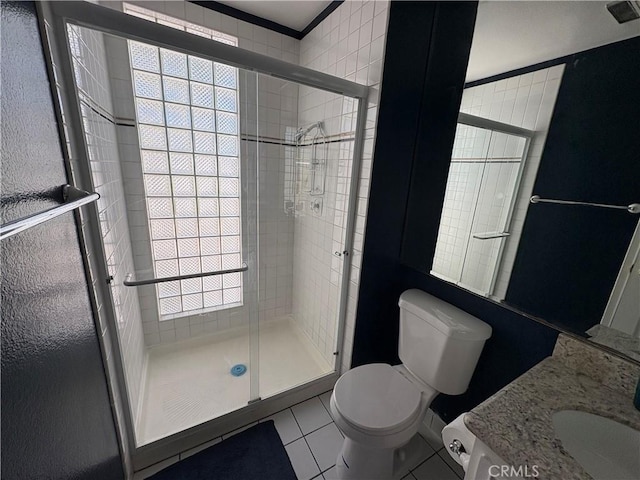 3381 Bandit Cir, Huntington Beach, CA 92649 - bathroom featuring tile patterned floors, a stall shower, and vanity