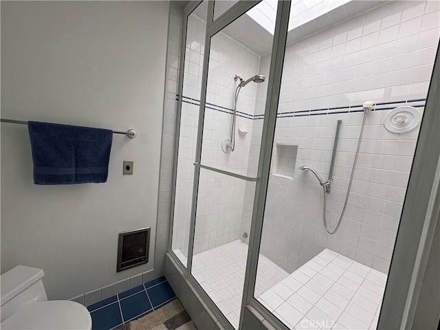 3381 Bandit Cir, Huntington Beach, CA 92649 - full bathroom featuring a shower stall, tile patterned flooring, and heating unit