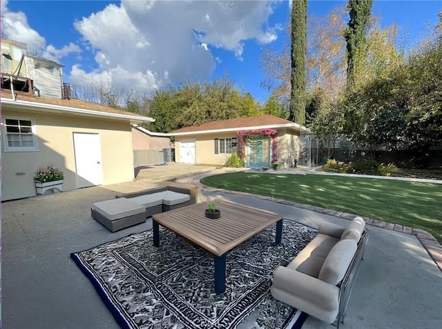 3275 N D St, San Bernardino, CA 92405 - view of patio / terrace with an outdoor structure and an outdoor living space