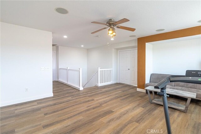 38161 Desert Hawk Dr, Palmdale, CA 93552 - office with wood finished floors, a ceiling fan, baseboards, and recessed lighting