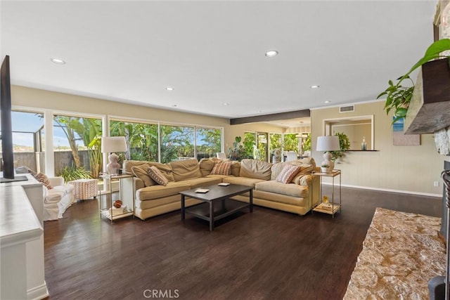 3517 Scadlock Ln, Sherman Oaks, CA 91403 - living area featuring dark wood-style floors, recessed lighting, and baseboards