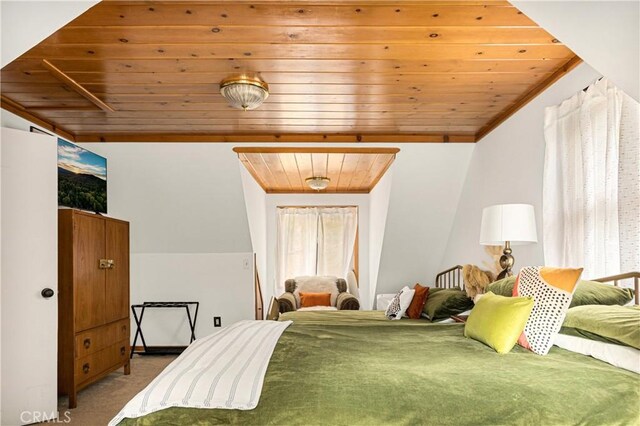 664 Yukon Rd, Green Valley Lake, CA 92341 - bedroom with wood ceiling and carpet flooring