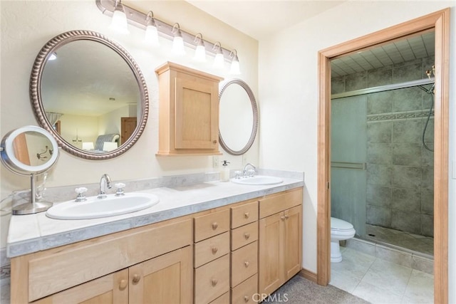 1900 Maple Dr, Weed, CA 96094 - full bath with toilet, double vanity, a shower stall, and tile patterned floors