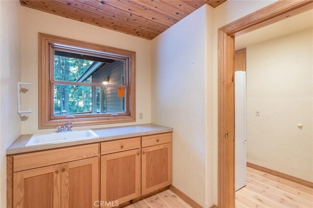 1900 Maple Dr, Weed, CA 96094 - bathroom with a sink, wood finished floors, baseboards, and wood ceiling