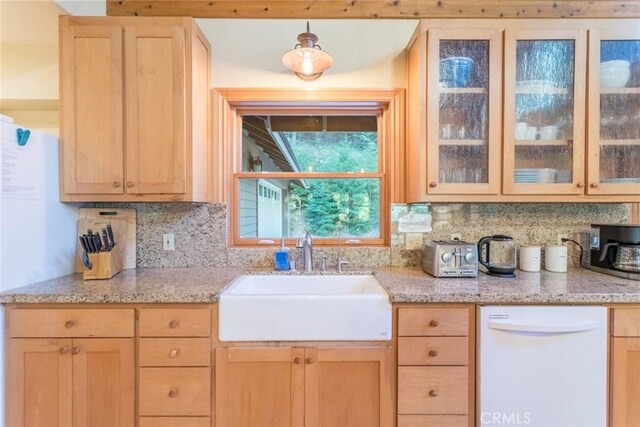 1900 Maple Dr, Weed, CA 96094 - kitchen with dishwasher, a sink, light brown cabinets, and decorative backsplash