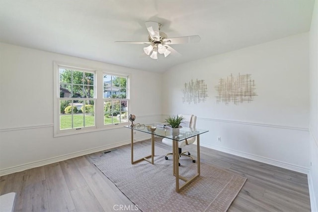 1130 Hidden Springs Ln, Glendora, CA 91741 - office area featuring wood finished floors and a ceiling fan