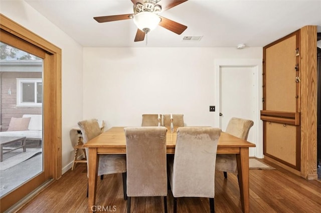 6950 Navarette Ave, Atascadero, CA 93422 - dining space with wood finished floors, baseboards, and a ceiling fan