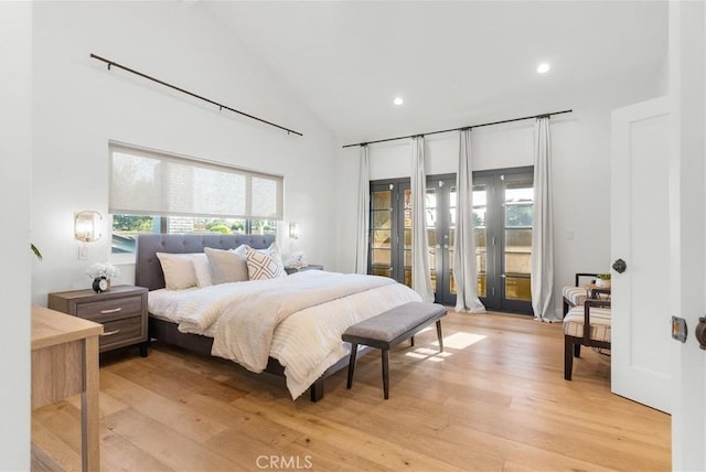 5144 Meadow Wood Ave, Lakewood, CA 90712 - bedroom with access to exterior, light wood-type flooring, recessed lighting, and high vaulted ceiling