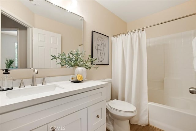 6375 Woodrow Ct Unit 3, Chino Hills, CA 91709 - bathroom featuring vanity, toilet, shower / bathtub combination with curtain, and wood finished floors
